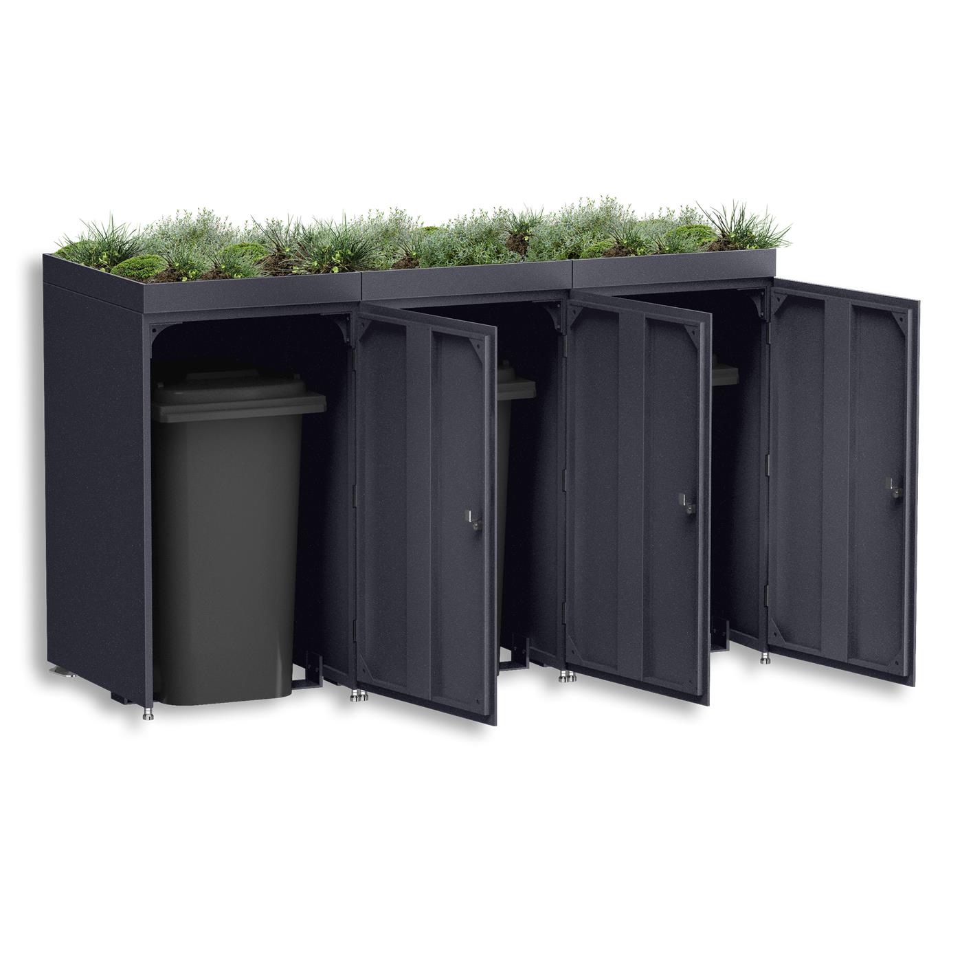 Metzler Mülltonnenbox mit Pflanzdach | 3er | 240l | aus Aluminium | rostfrei & massiv