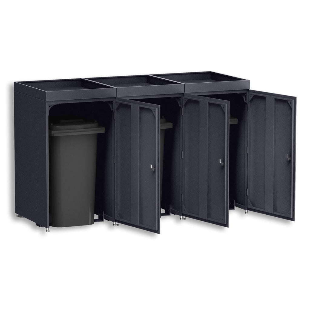 Metzler Mülltonnenbox mit Pflanzdach | 3er | 240l | aus Aluminium | rostfrei & massiv