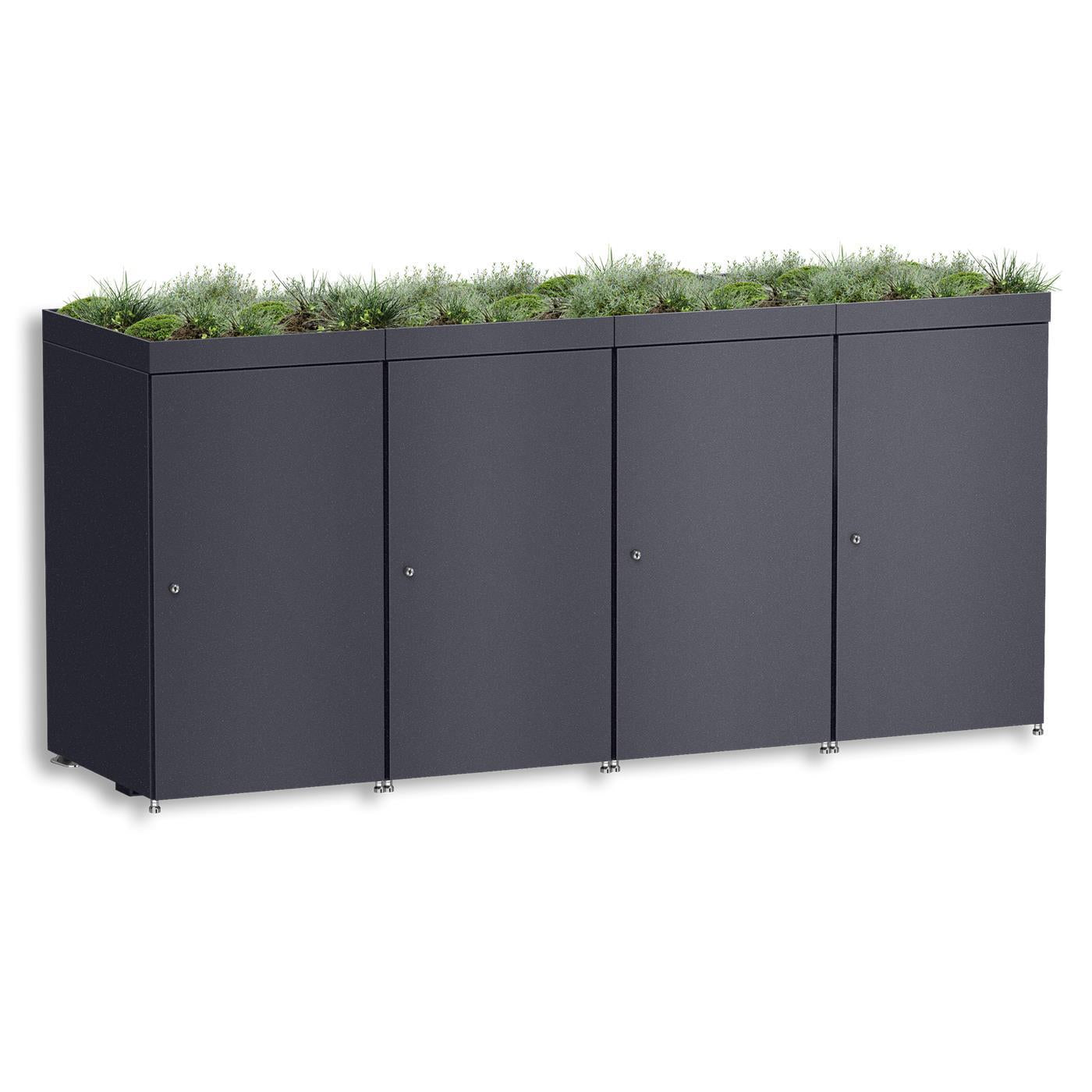 Metzler Mülltonnenbox mit Pflanzdach | 4er | 240l | aus Aluminium | rostfrei & massiv
