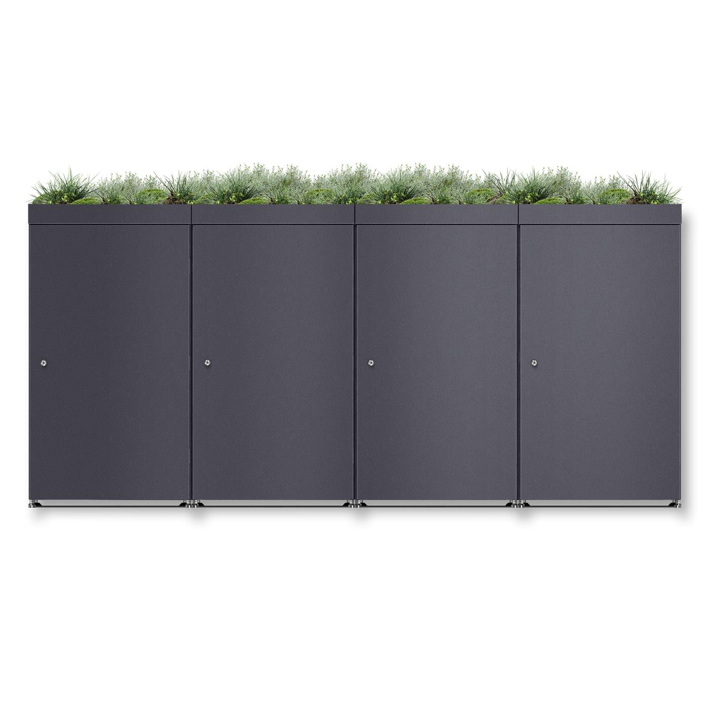 Metzler Mülltonnenbox mit Pflanzdach | 4er | 240l | aus Aluminium | rostfrei & massiv