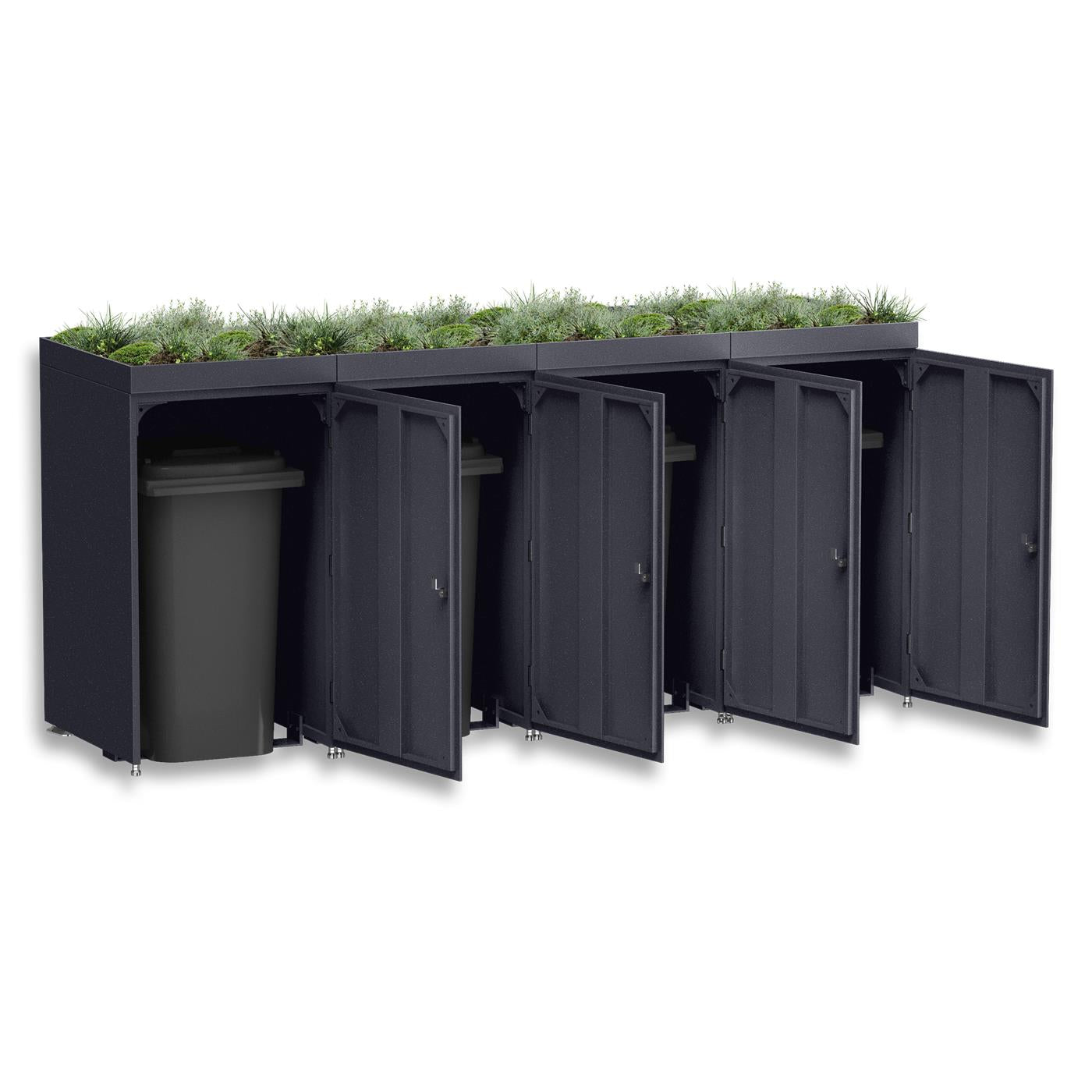 Metzler Mülltonnenbox mit Pflanzdach | 4er | 240l | aus Aluminium | rostfrei & massiv