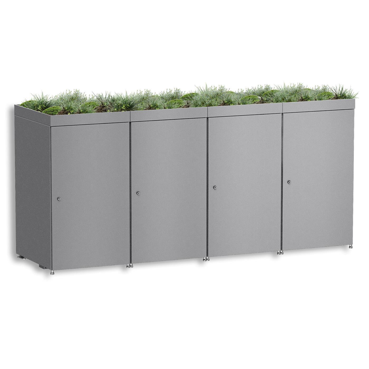 Metzler Mülltonnenbox mit Pflanzdach | 4er | 240l | aus Aluminium | rostfrei & massiv