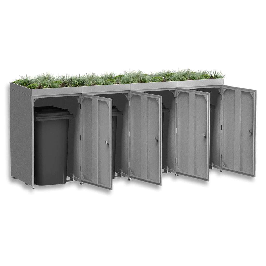 Metzler Mülltonnenbox mit Pflanzdach | 4er | 240l | aus Aluminium | rostfrei & massiv