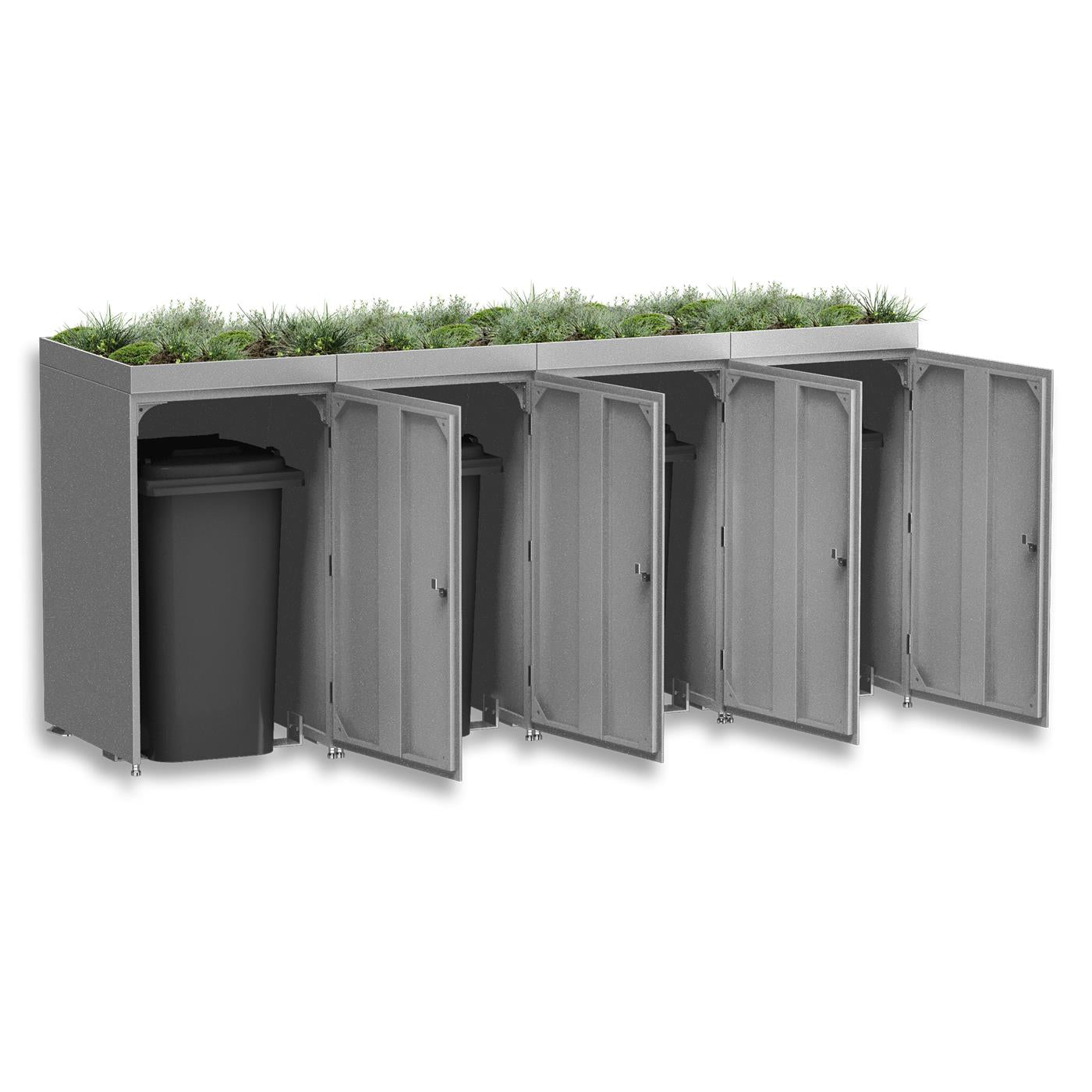 Metzler Mülltonnenbox mit Pflanzdach | 4er | 240l | aus Aluminium | rostfrei & massiv