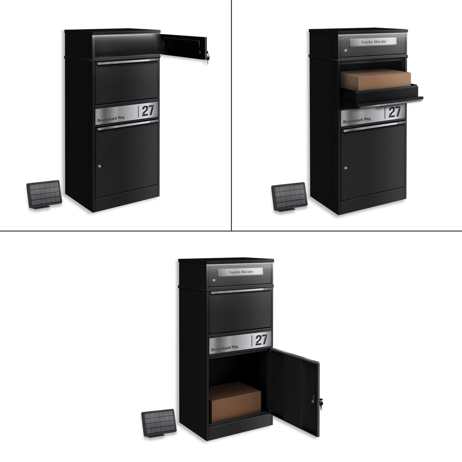 Metzler Paketbox mit Briefkasten | LED | personalisiert mit Gravur | Bispo 2