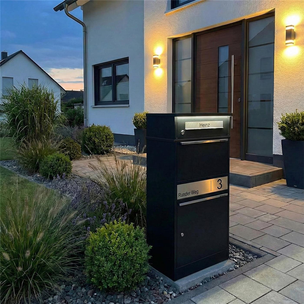 Metzler Paketbox mit Briefkasten | LED | personalisiert mit Gravur | Bispo 2
