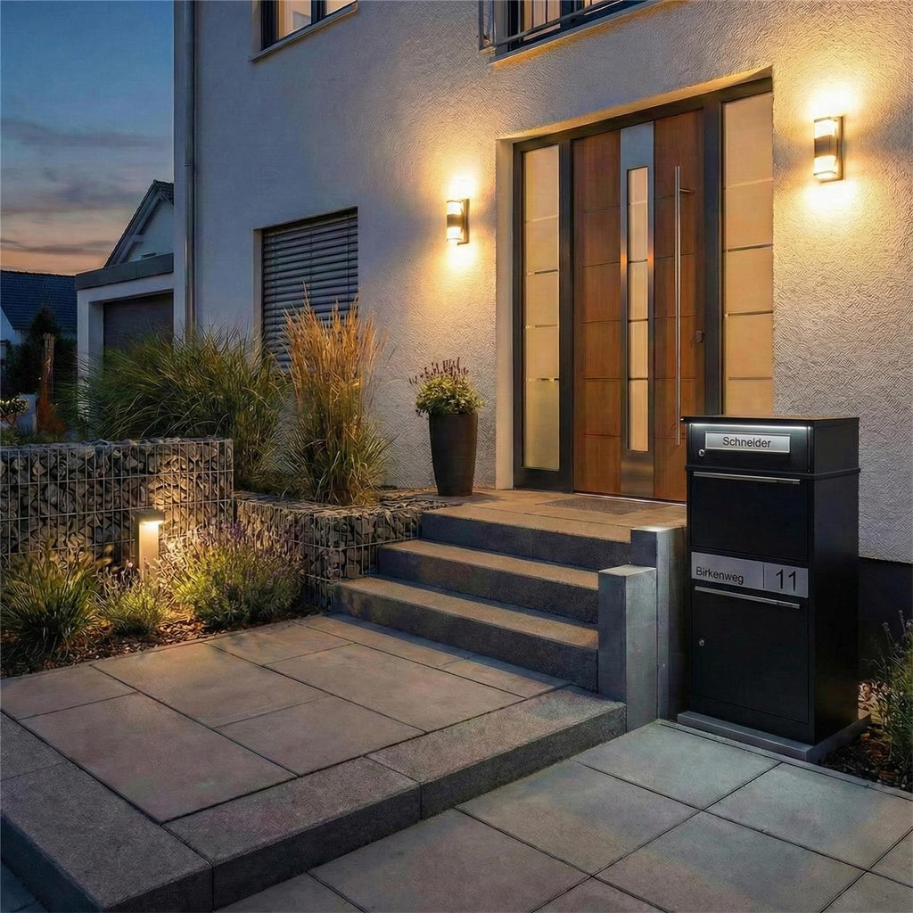 Metzler Paketbox mit Briefkasten | LED | personalisiert mit Gravur | Bispo 2
