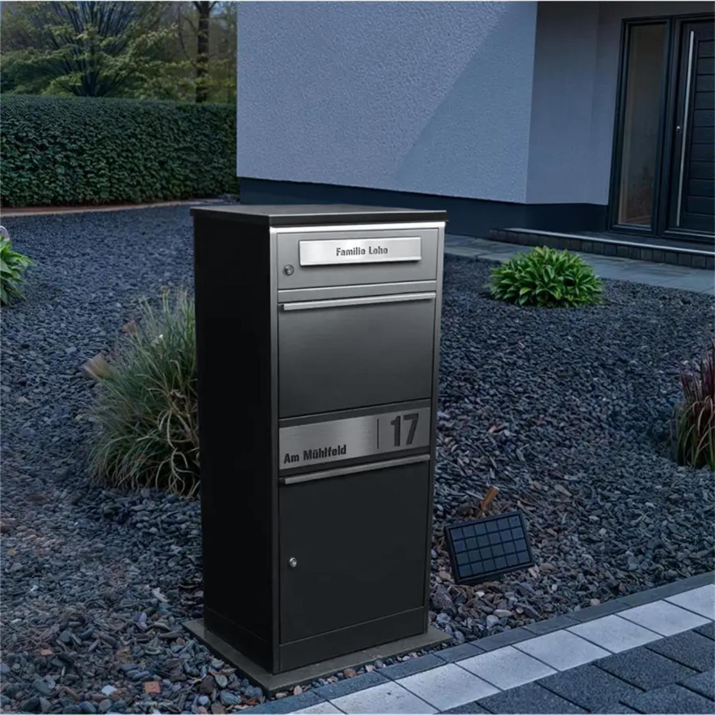 Metzler Paketbox mit Briefkasten | LED | personalisiert mit Gravur | Bispo 2
