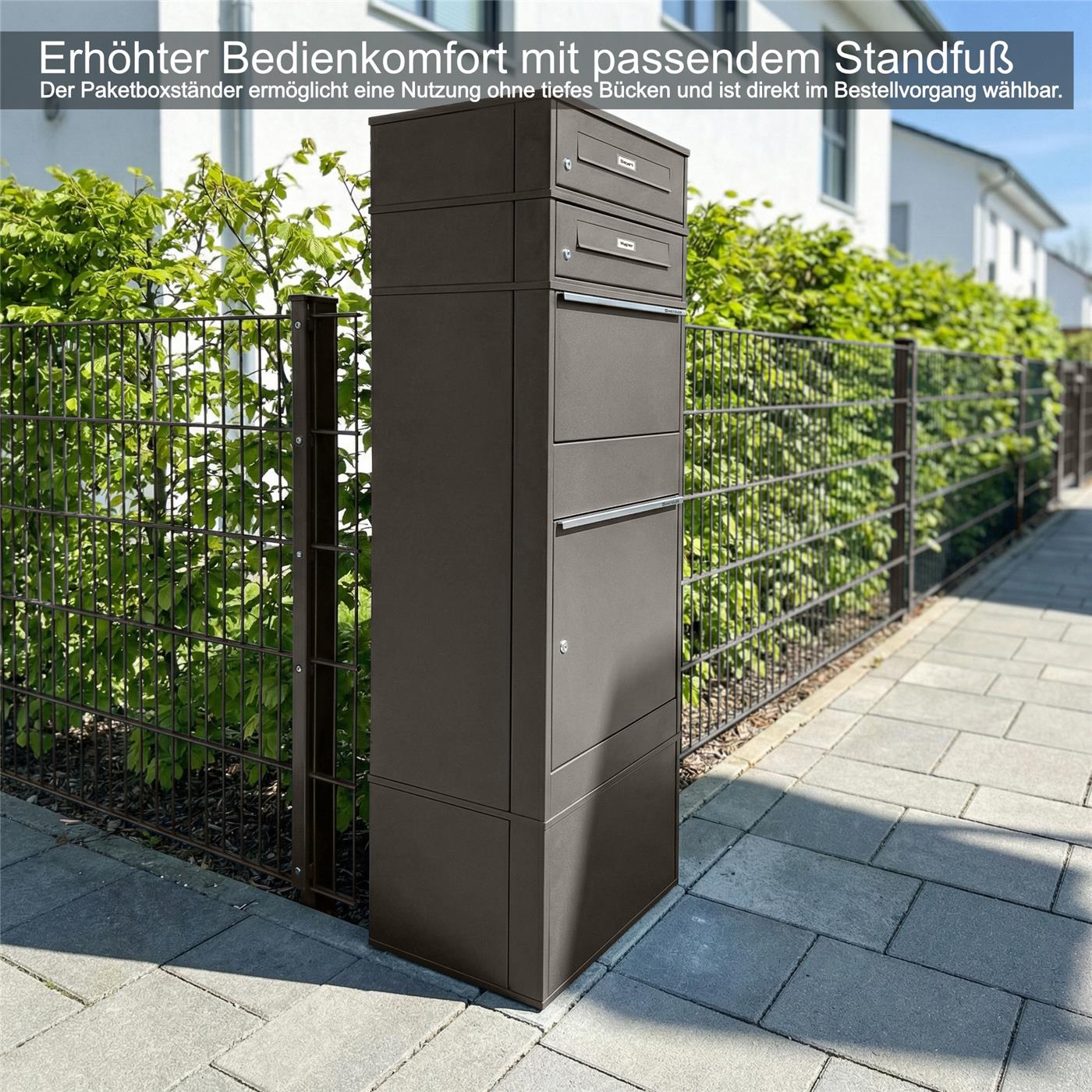 Metzler Paketbox mit 2 Briefkästen mit austauschbaren Namensschildern | für Pakete bis zur Größe M | Bispo RE