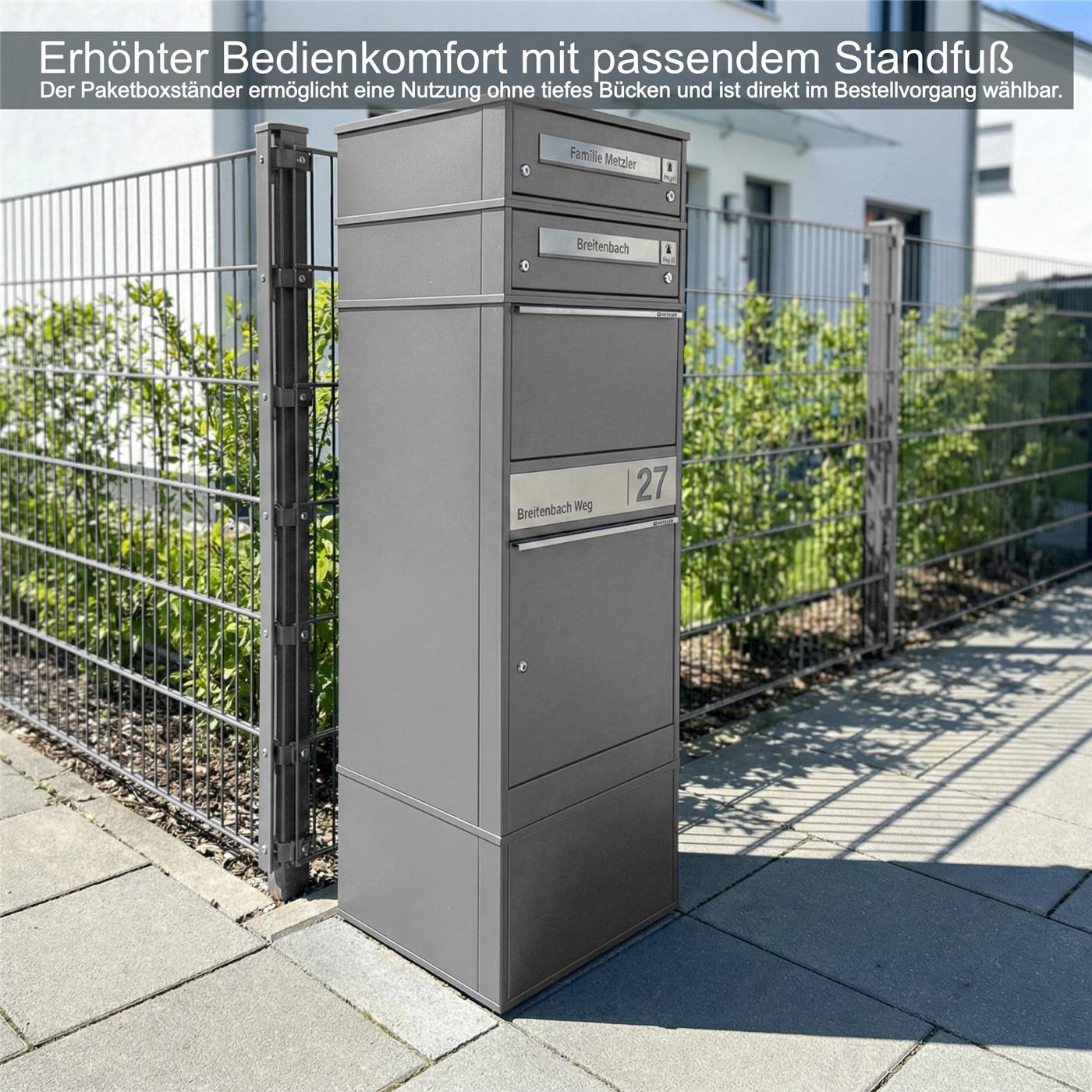 Metzler Funk-Paketbox mit Klingel & Briefkasten |  personalisiert mit Gravur | Edelstahl-Namensschilder | Bispo Funk