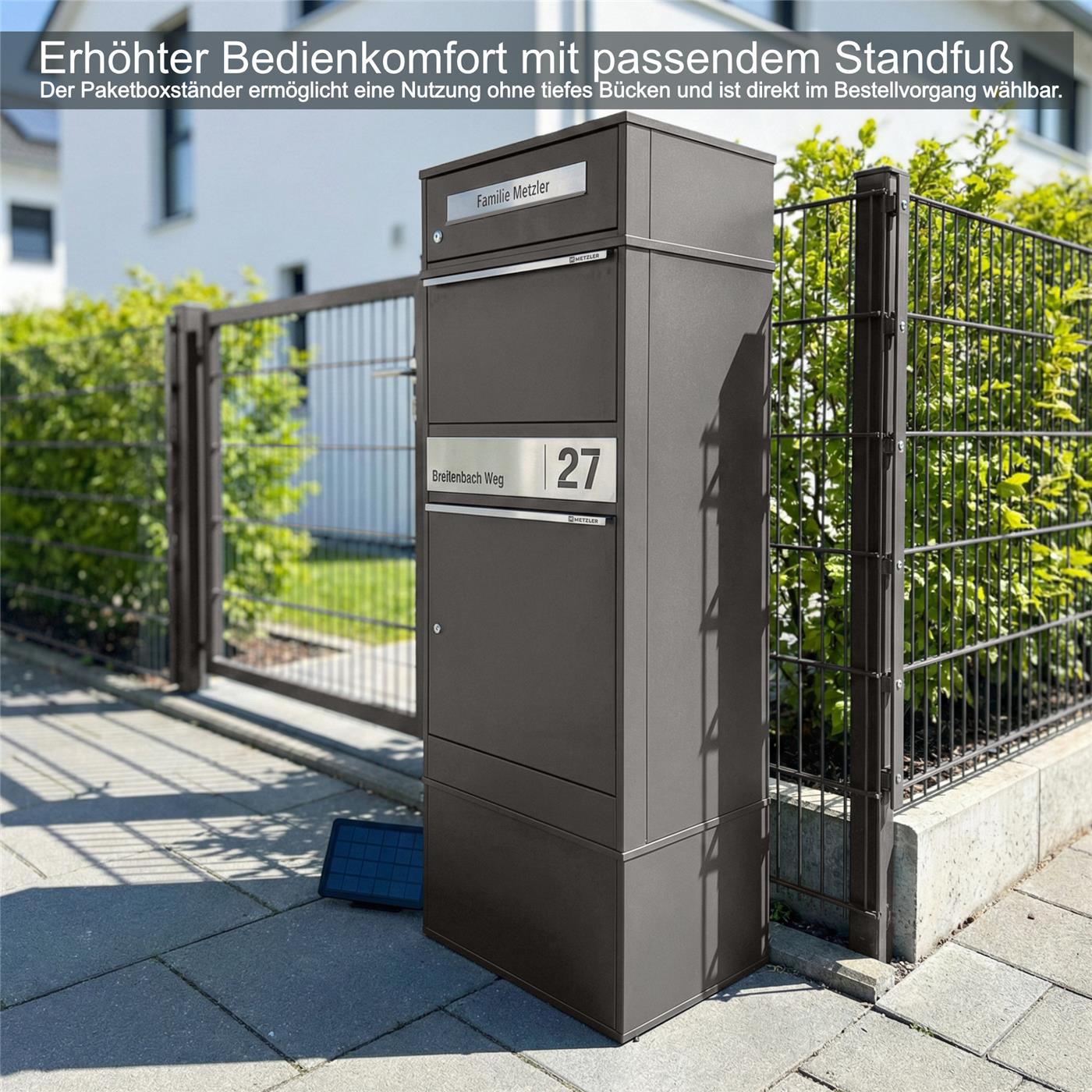 Metzler Paketbox mit Briefkasten | LED | personalisiert mit Gravur | Bispo 2