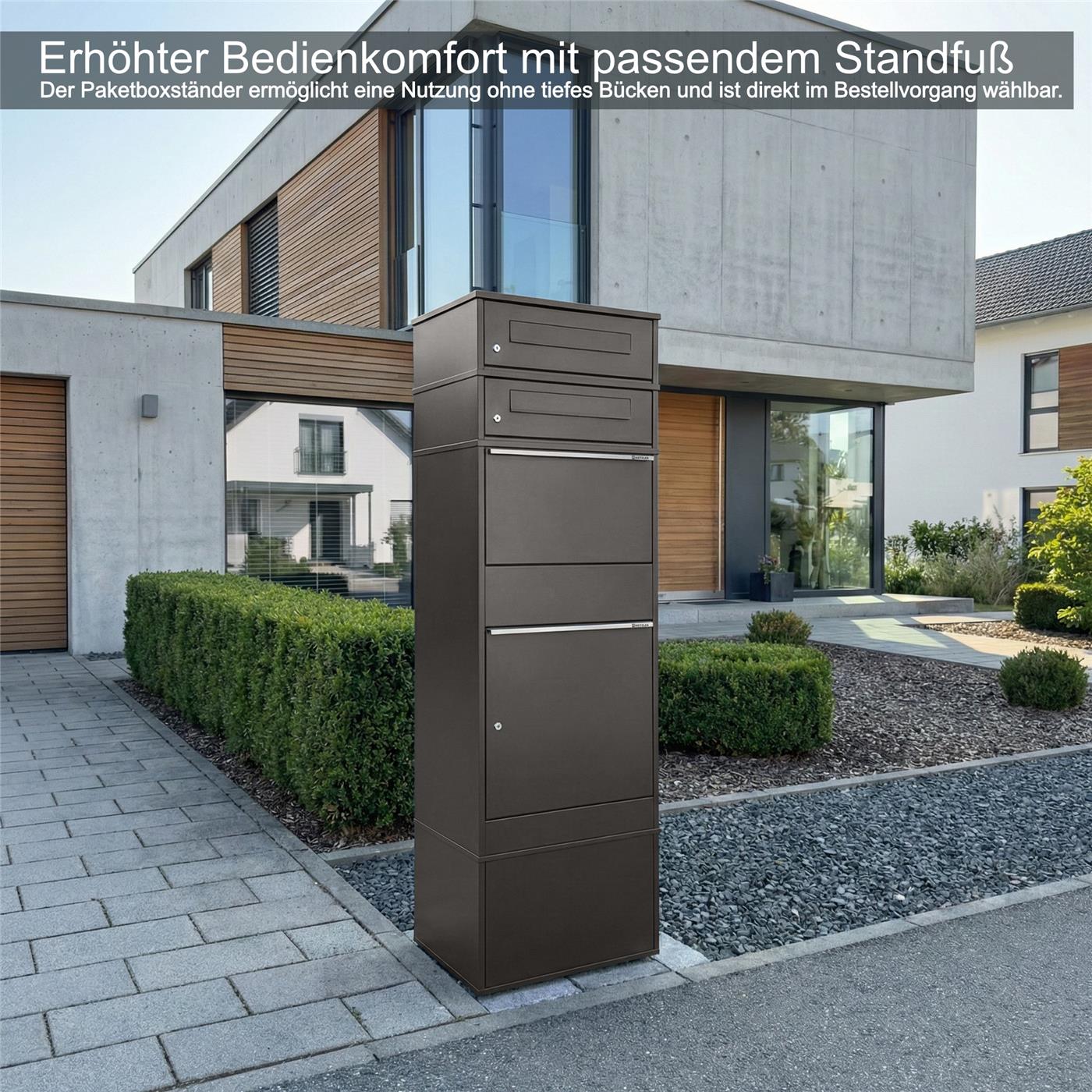 Metzler Paketbox mit 2 Briefkästen | zweifacher Briefeinwurf | für Pakete bis zur Größe M | rostfrei | Bispo