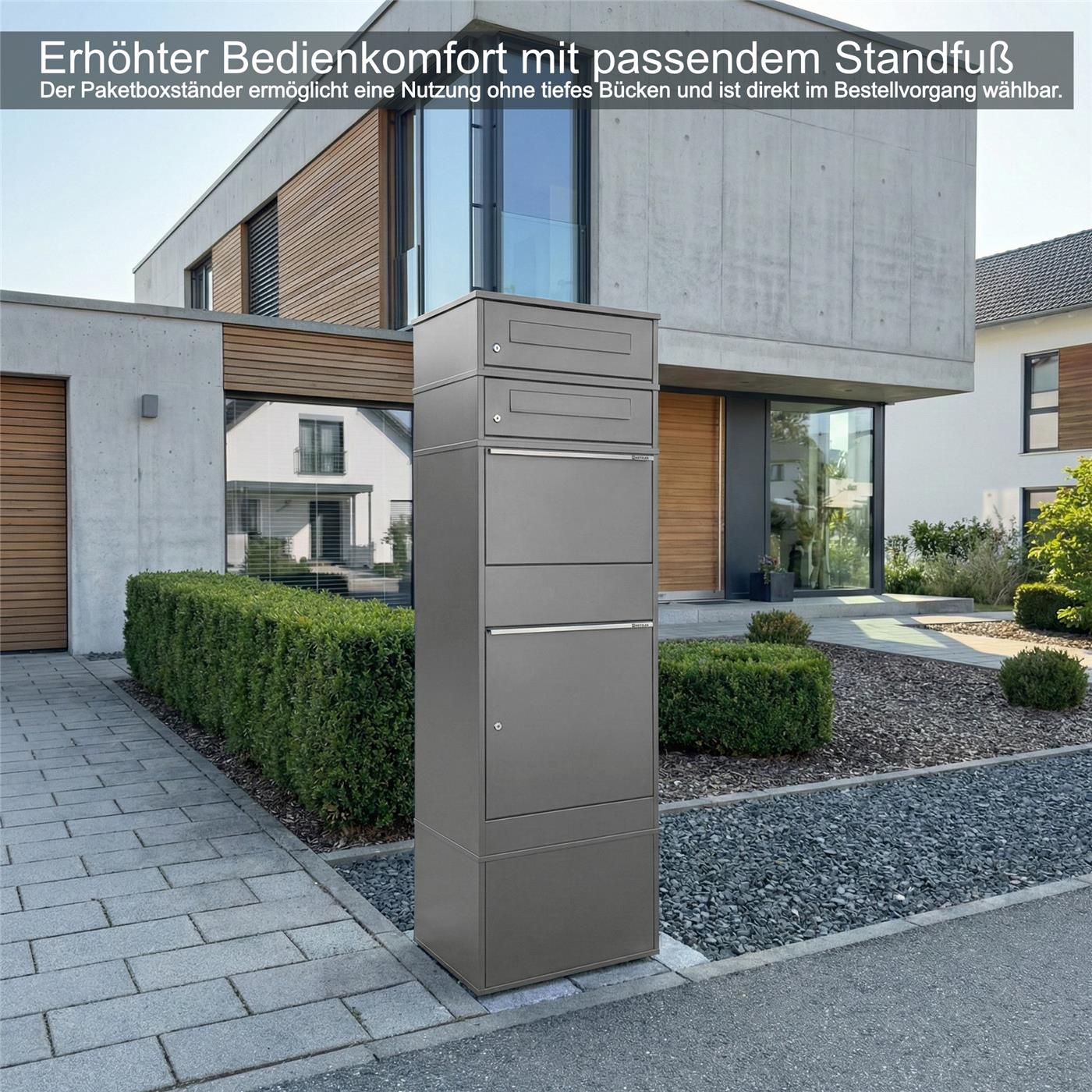 Metzler Paketbox mit 2 Briefkästen | zweifacher Briefeinwurf | für Pakete bis zur Größe M | rostfrei | Bispo