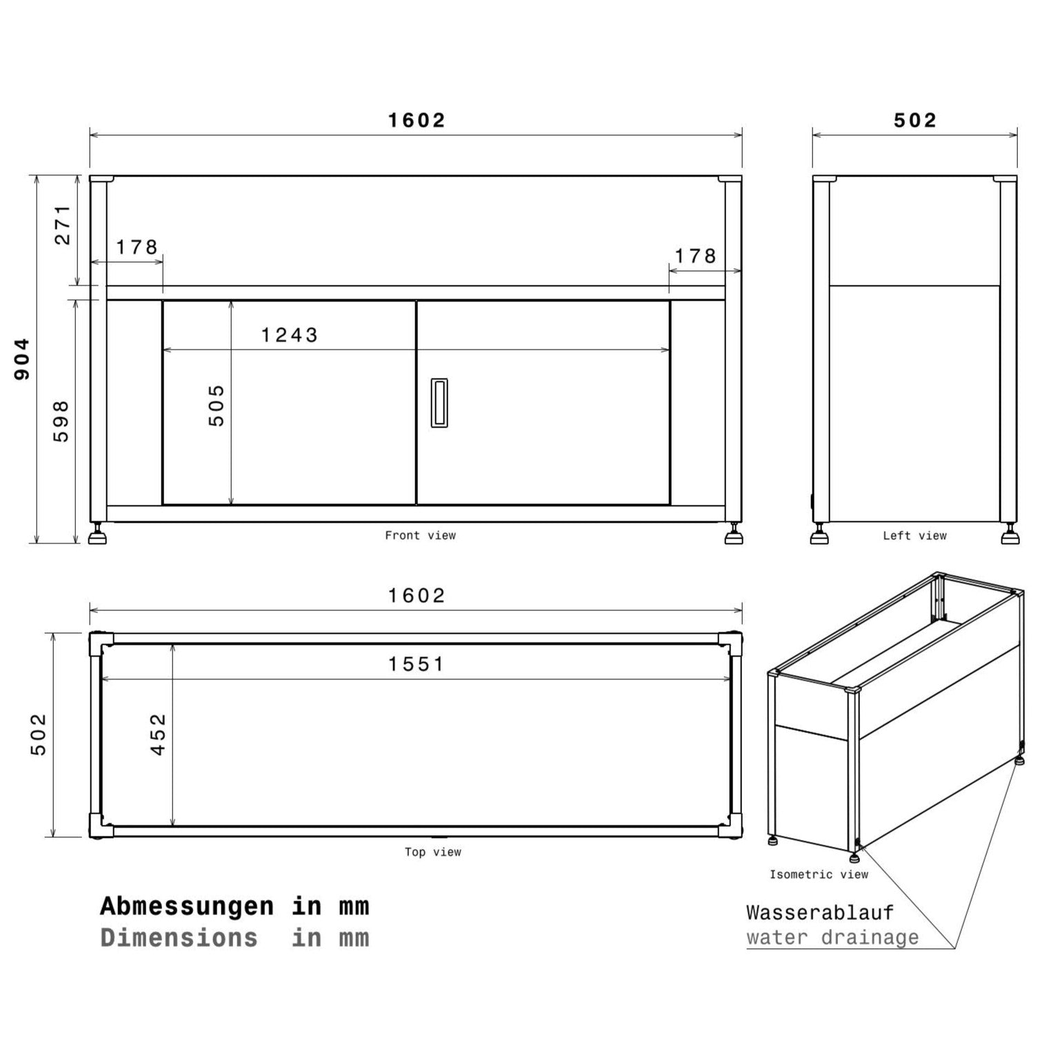 Metzler Hochbeet mit Stauraum | Pulverbeschichtet in Anthrazit RAL 7016 | 160 x 85 x 50 cm