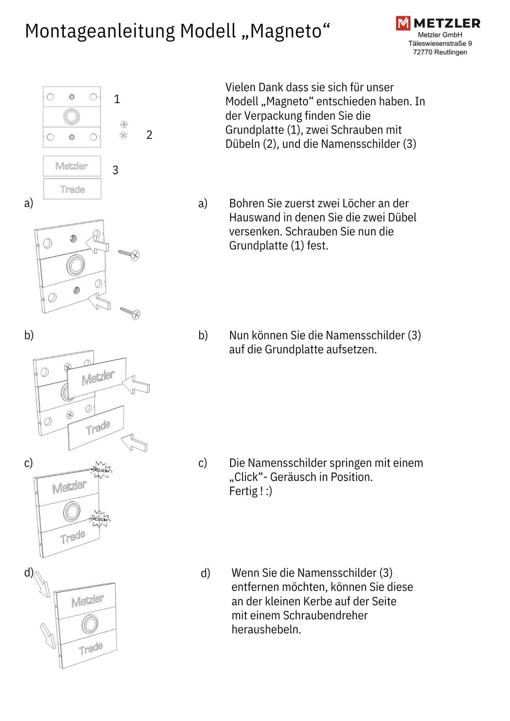Metzler Türklingel Anthrazit Zweifamilienhaus Gravur | Magneto M2