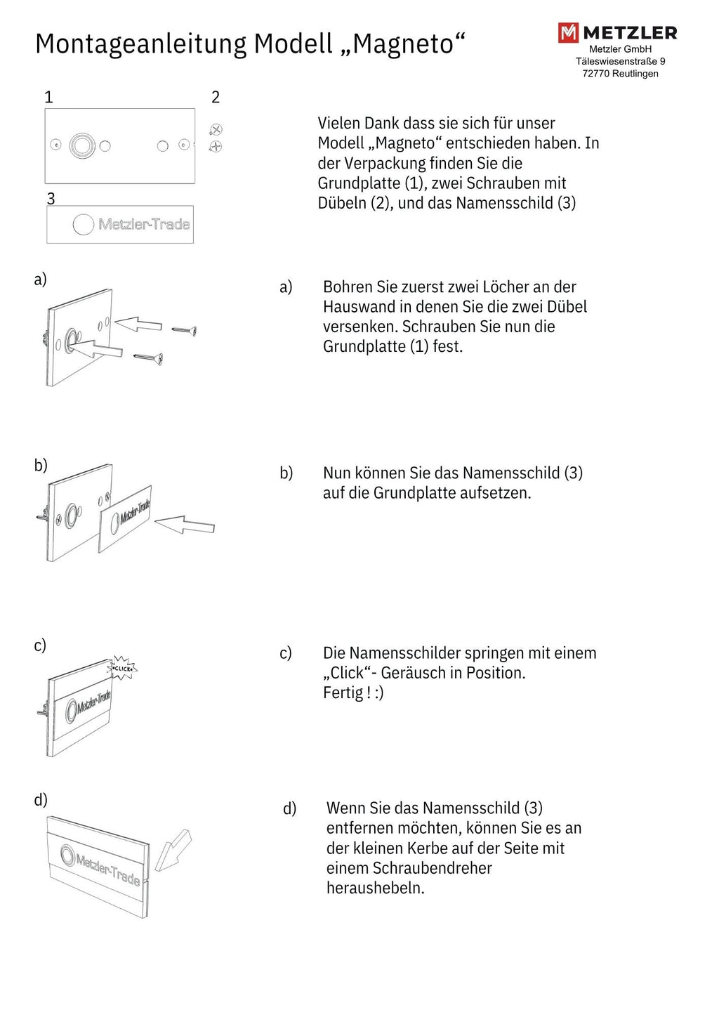 Ersatz-Namensschild - Magneto - in Anthrazit