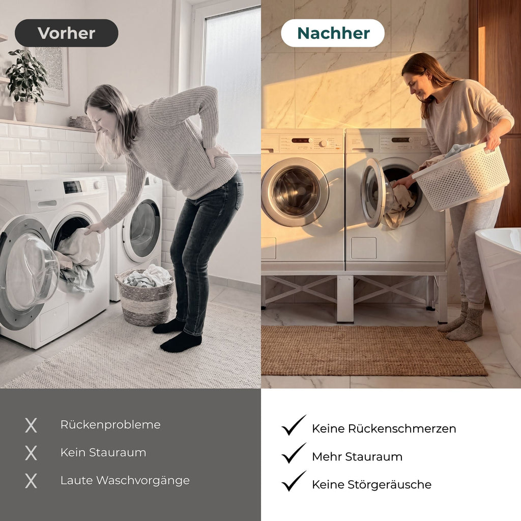 Metzler Doppelter Waschmaschinenständer | Untergestell für  Waschmaschinen & Trockner | Vibrationsdämpfend | Pulverbeschichtet in Weiß