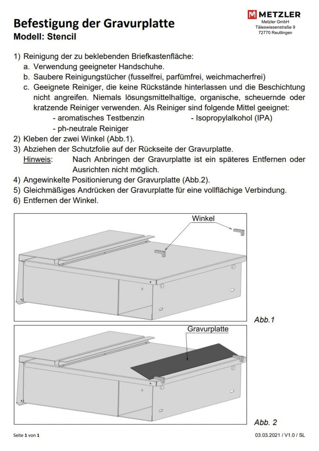 Ersatz Gravurplatte aus Edelstahl passend zu Briefkästen Enno, Siebert und Thobe