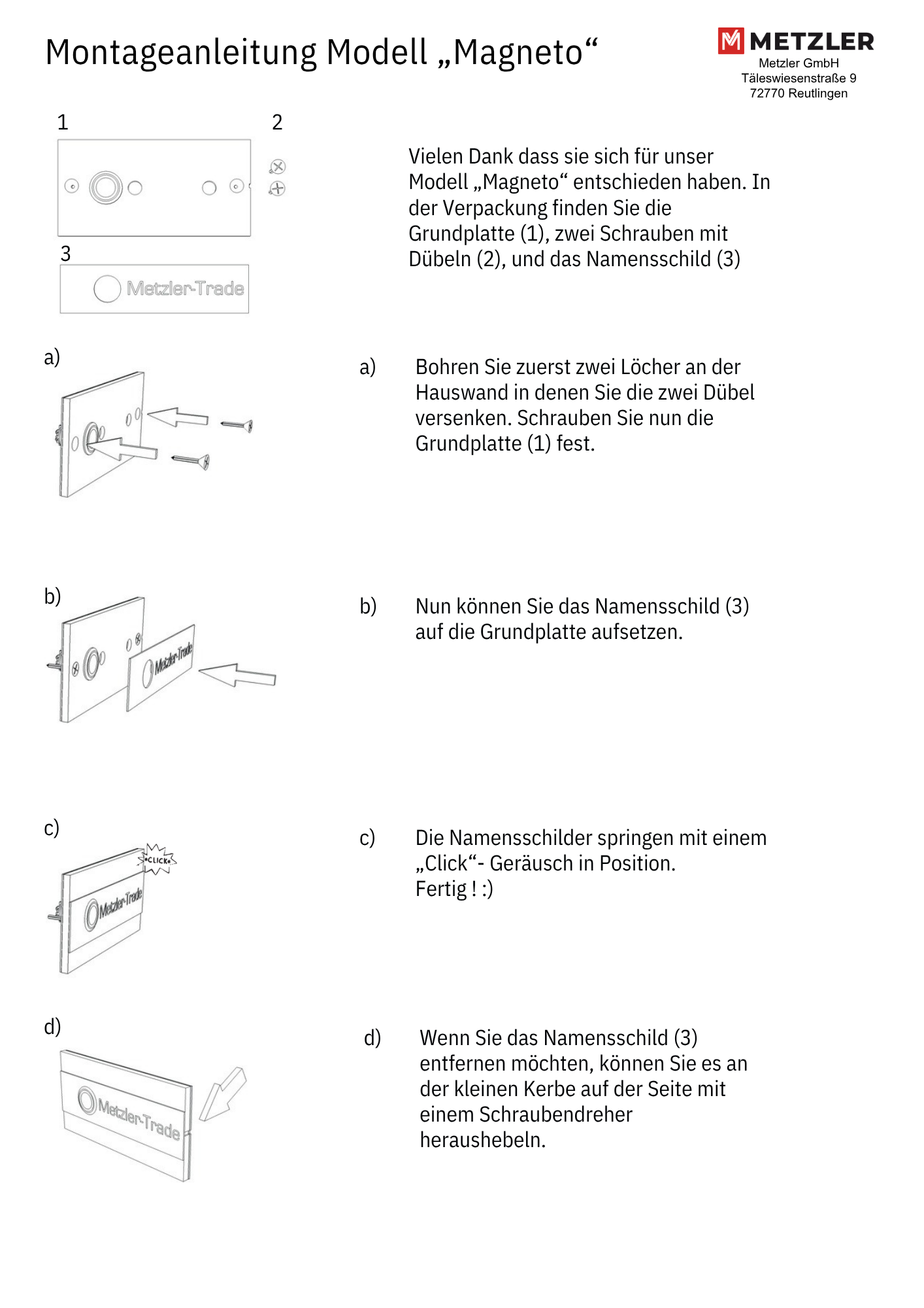 Metzler Türklingel Edelstahl Zweifamilienhaus Gravur optional | Wester M2