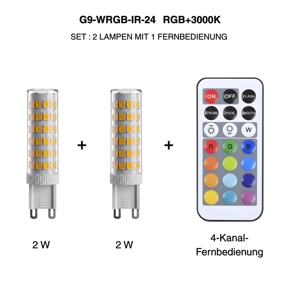 Metzler G9 LED Leuchtmittel RGBW | Dimmbar per Fernbedienung | 2er Set | Farbwechsel