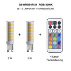 Metzler G9 LED Leuchtmittel RGBW | Dimmbar per Fernbedienung | 2er Set | Farbwechsel