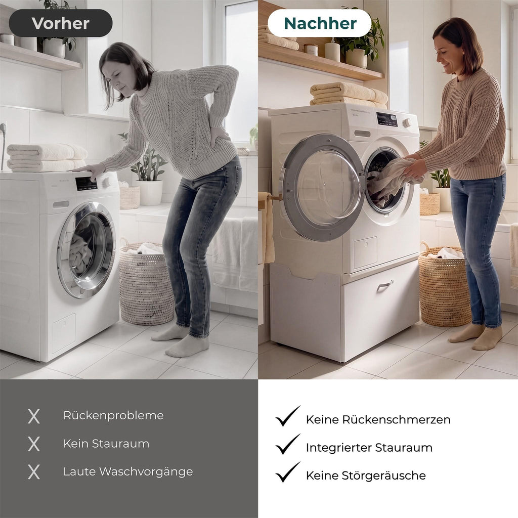 Metzler Waschmaschinenständer mit Schublade | Untergestell für Waschmaschine oder Trockner | Vibrationsdämpfend | Weiß