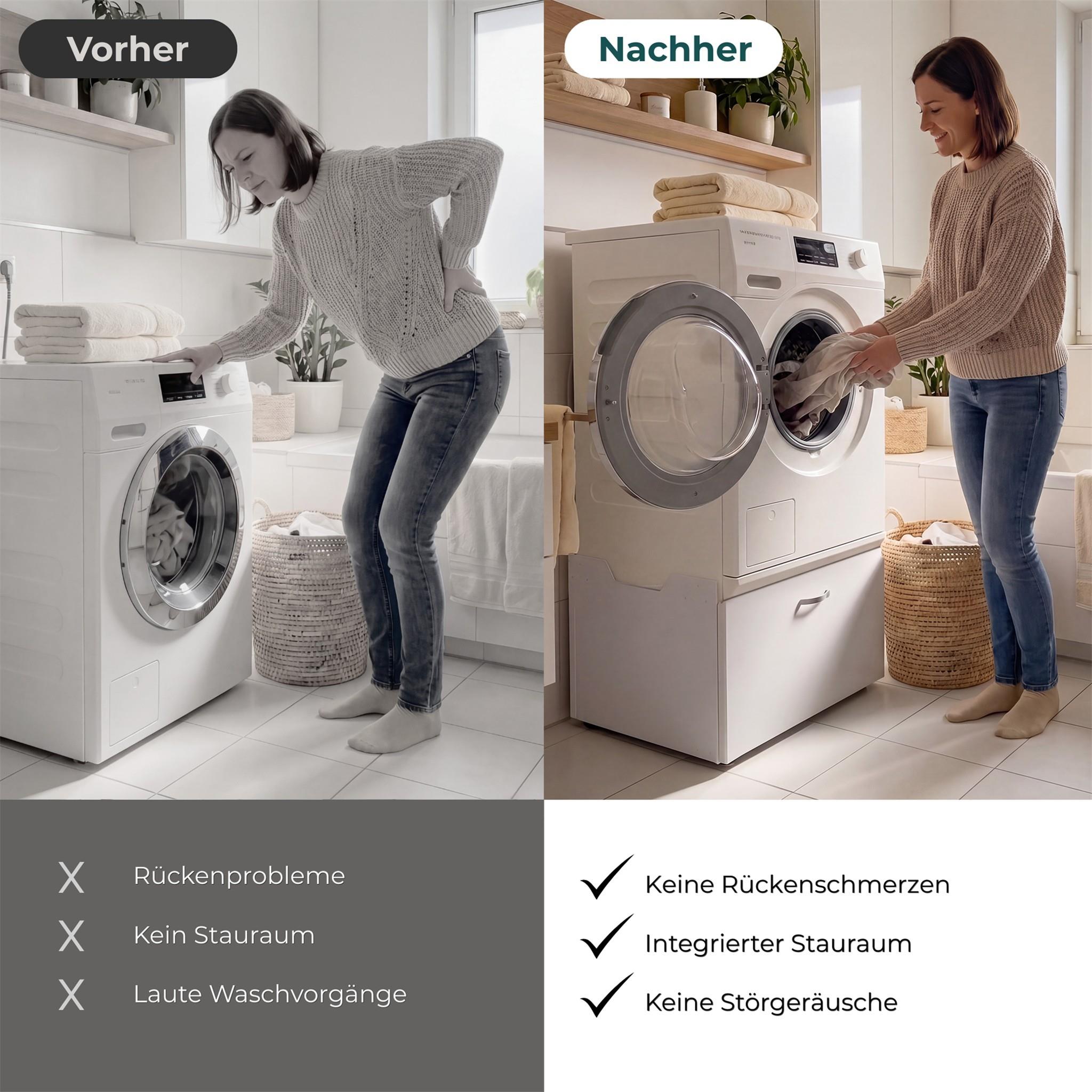 Metzler Waschmaschinenständer mit Schublade | Untergestell für Waschmaschine oder Trockner | Vibrationsdämpfend | Weiß