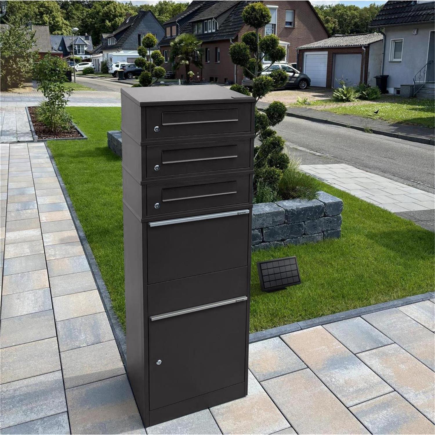 Metzler Paketbox mit 3 Briefkästen | LED | dreifacher Briefeinwurf | Bispo