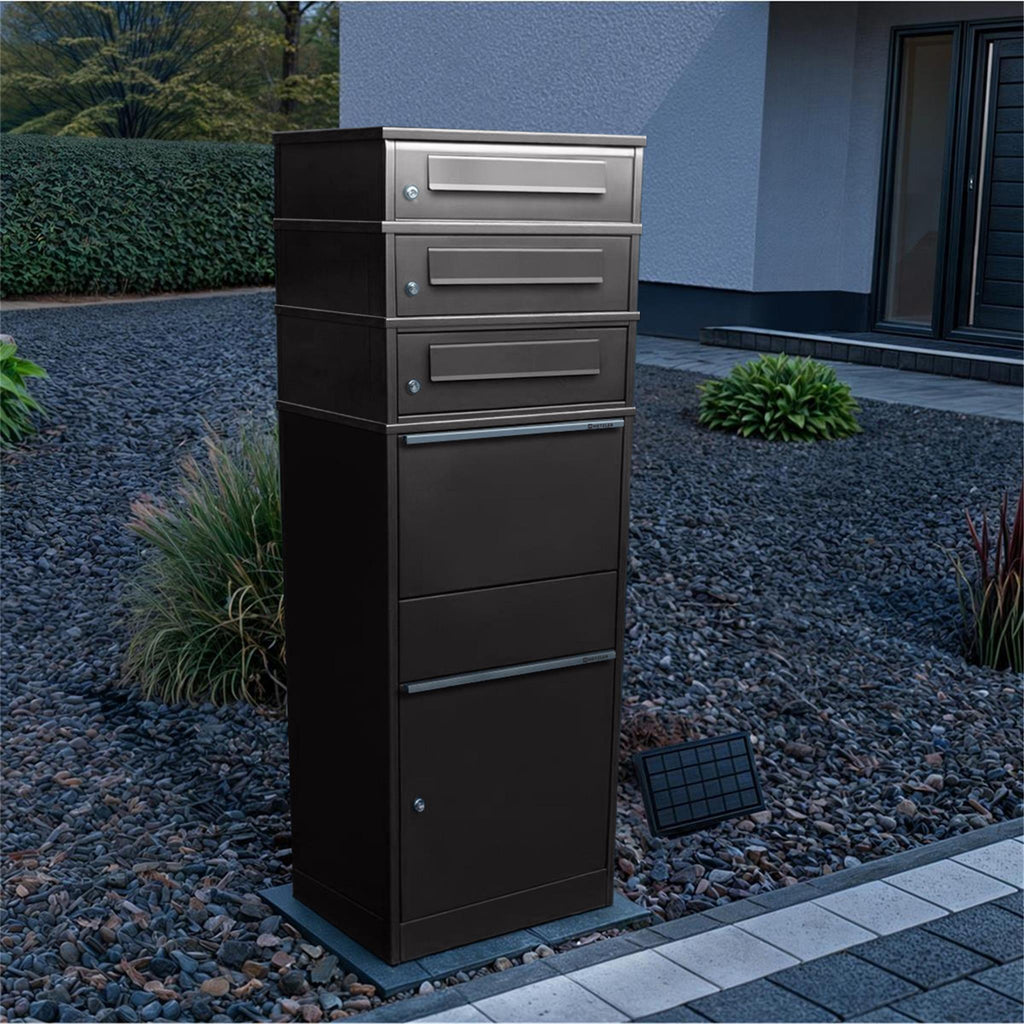 Metzler Paketbox mit 3 Briefkästen | LED | dreifacher Briefeinwurf | Bispo
