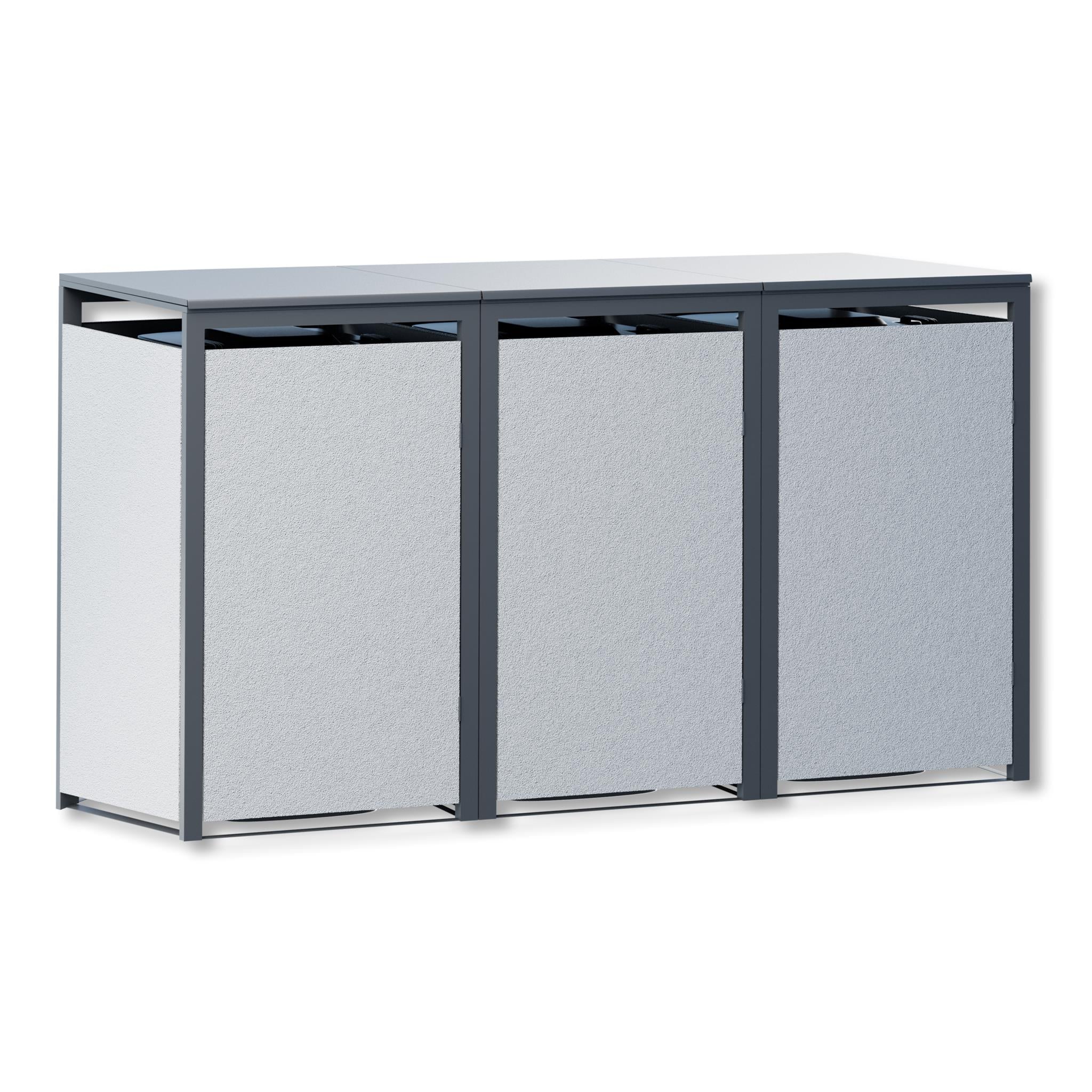 Metzler Mülltonnenbox mit Rauputz | 3er | 240L | aus Stahl | Witterungsbeständig | Weiß