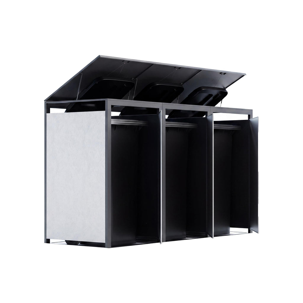 Metzler Mülltonnenbox mit Rauputz | 3er | 240L | aus Stahl | Witterungsbeständig | Weiß