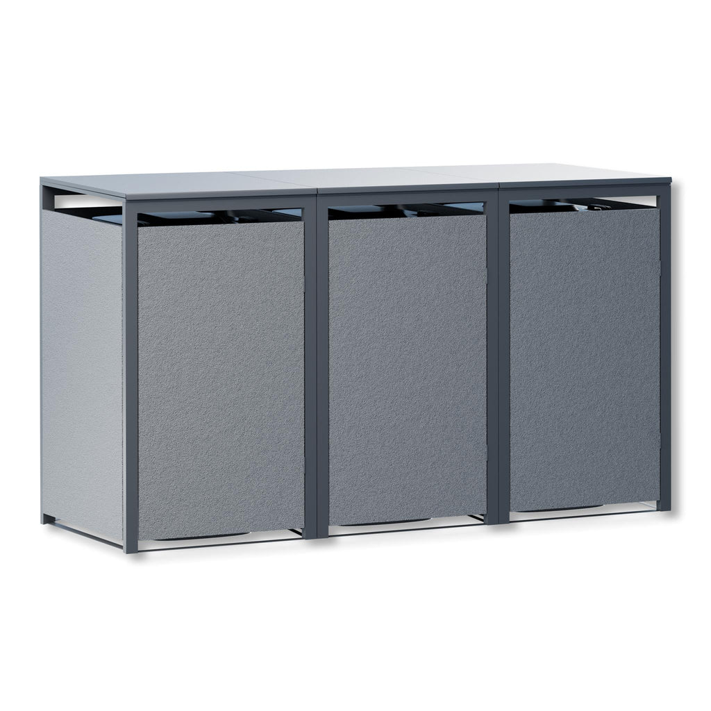 Metzler Mülltonnenbox mit Rauputz | 3er | 240L | aus Stahl | Witterungsbeständig | Grau