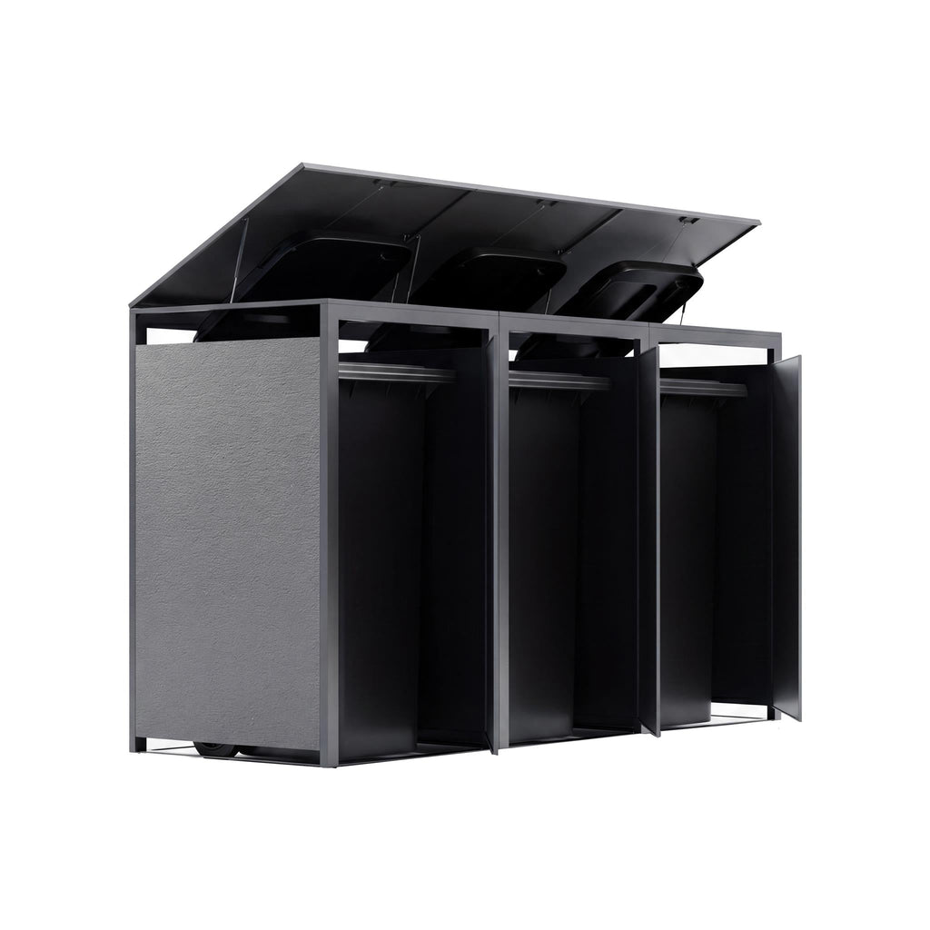 Metzler Mülltonnenbox mit Rauputz | 3er | 240L | aus Stahl | Witterungsbeständig | Grau