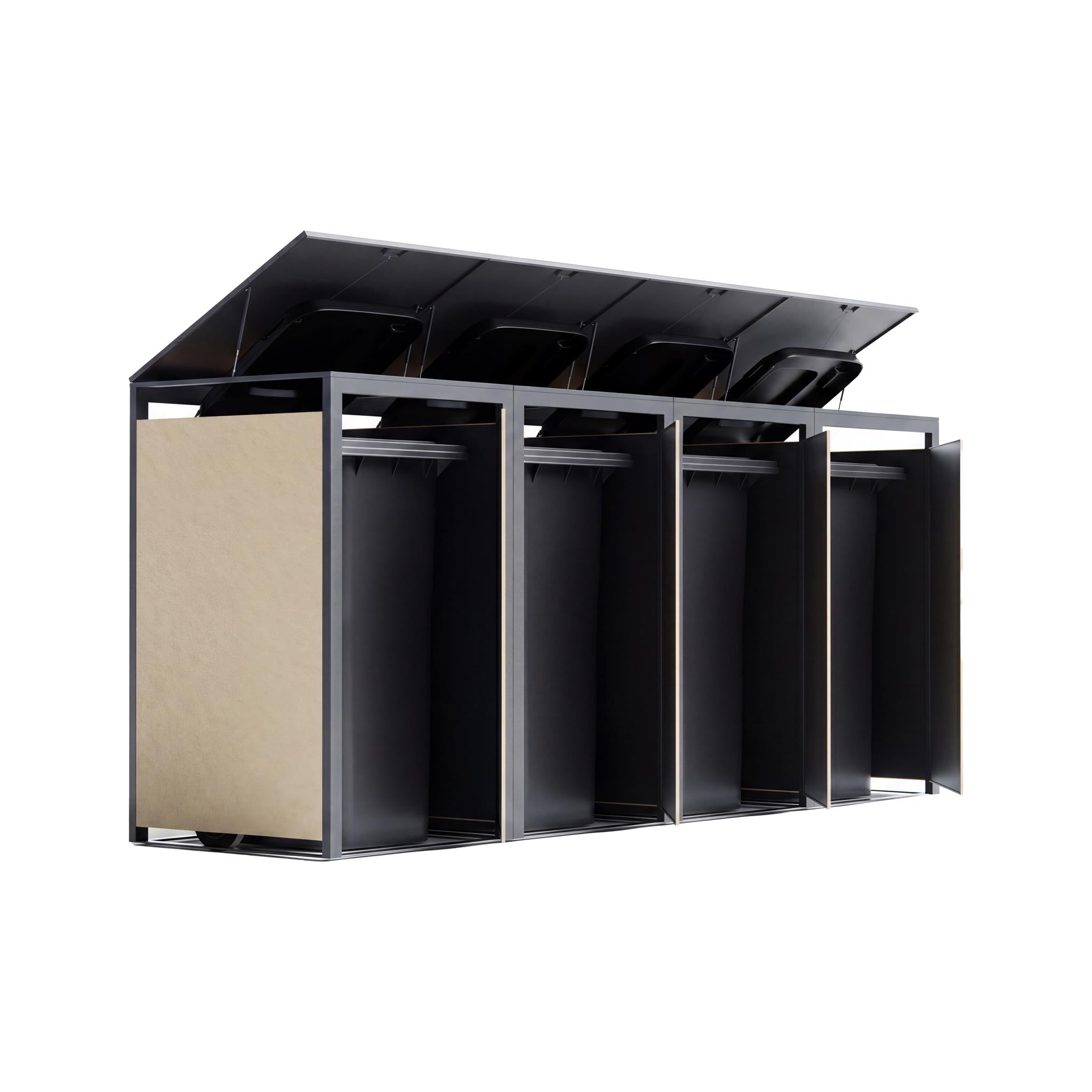 Metzler Mülltonnenbox mit Rauputz | 4er | 240L | aus Stahl | Witterungsbeständig | Beige