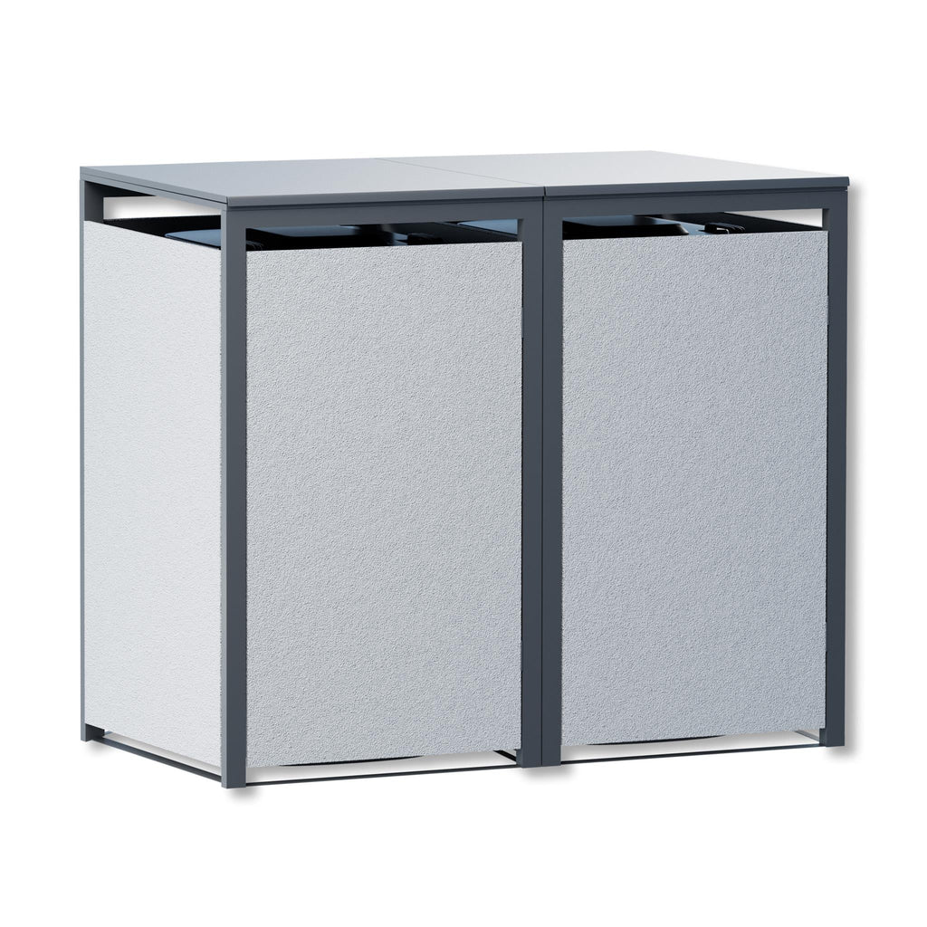 Metzler Mülltonnenbox mit Rauputz | 2er | 240L | aus Stahl | Witterungsbeständig | Weiß