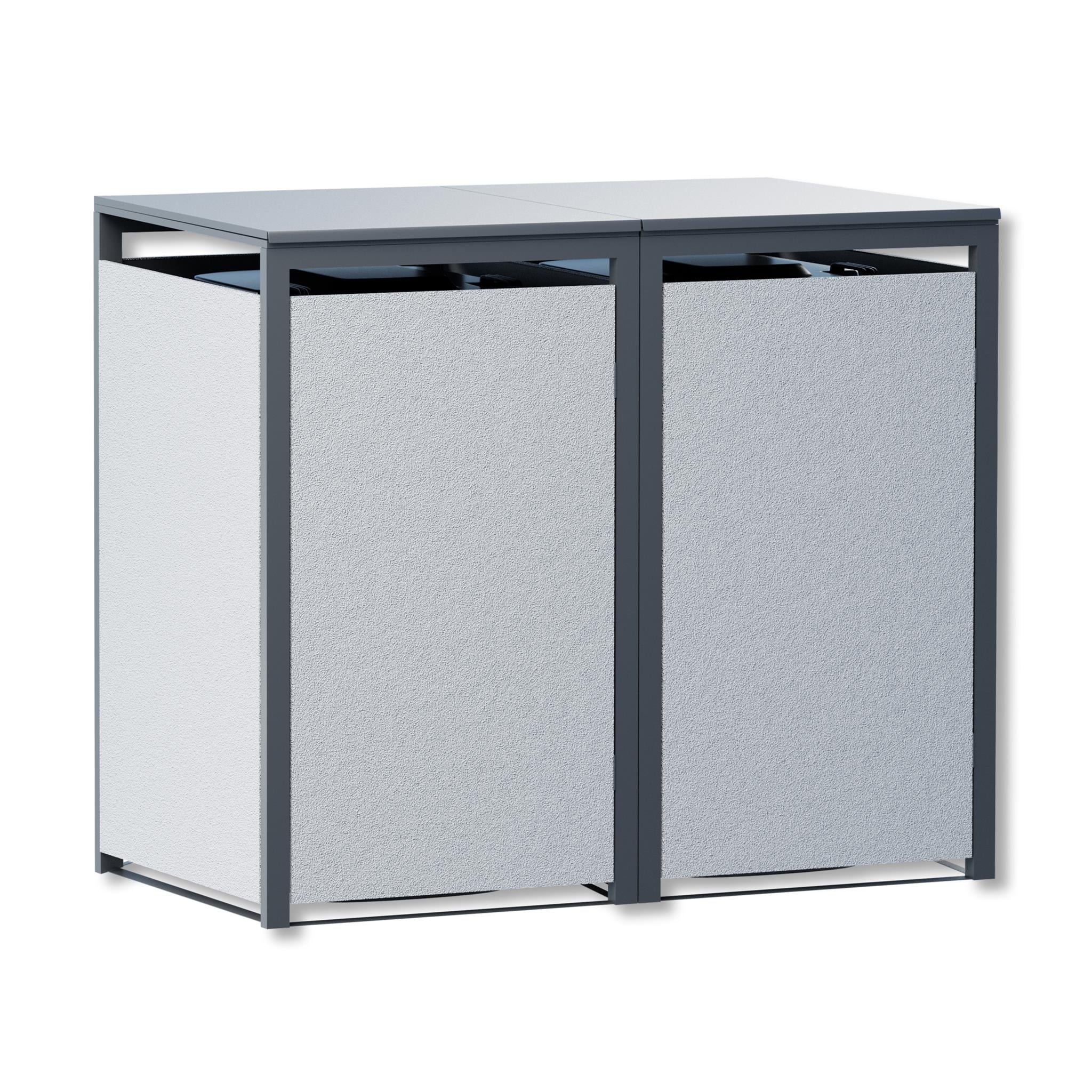 Metzler Mülltonnenbox mit Rauputz | 2er | 240L | aus Stahl | Witterungsbeständig | Weiß