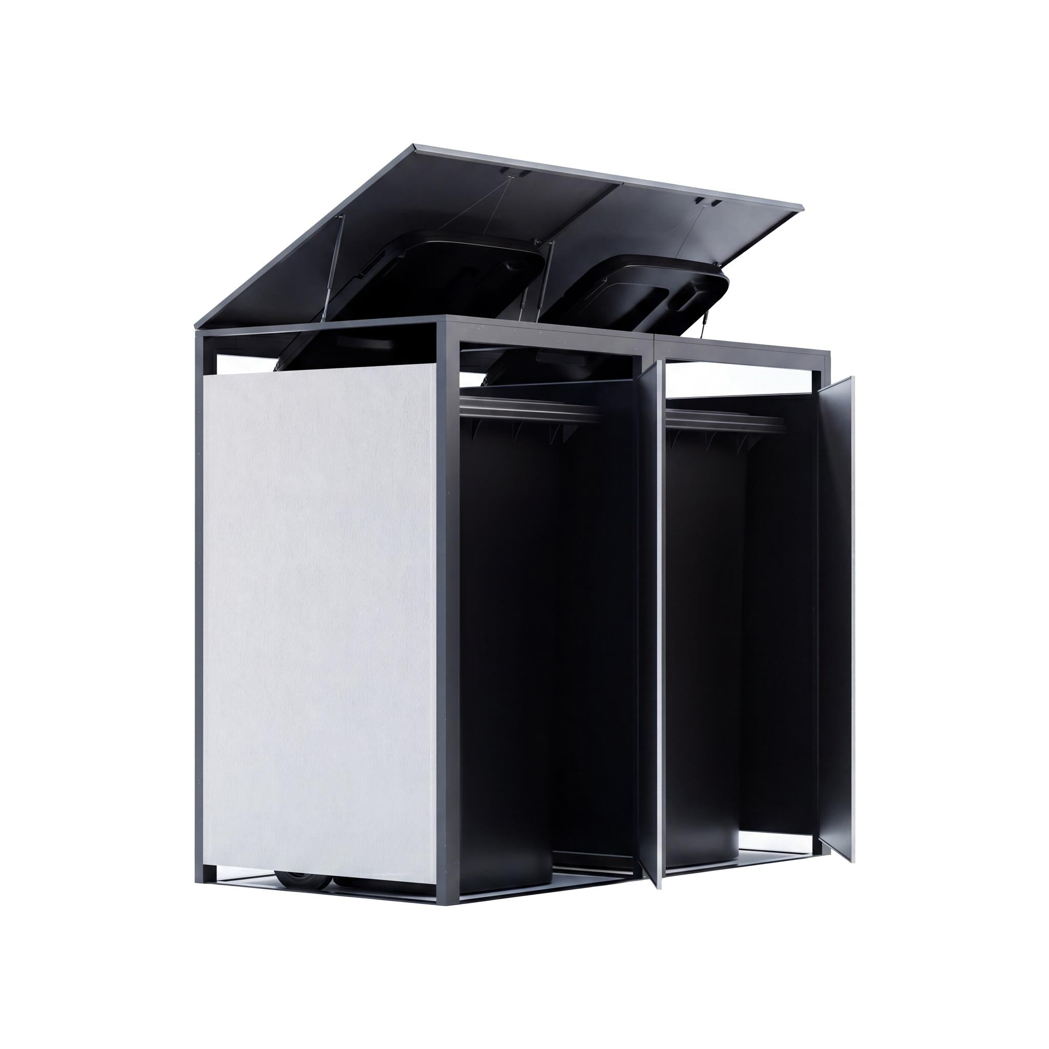 Metzler Mülltonnenbox mit Rauputz | 2er | 240L | aus Stahl | Witterungsbeständig | Weiß