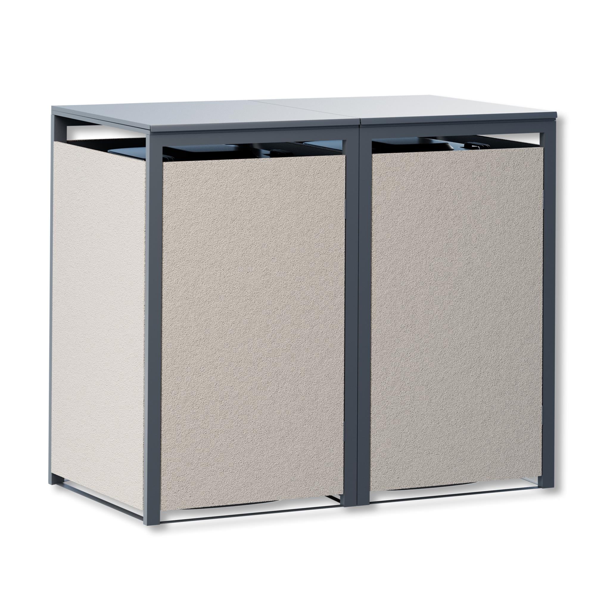 Metzler Mülltonnenbox mit Rauputz | 2er | 240L | aus Stahl | Witterungsbeständig | Beige