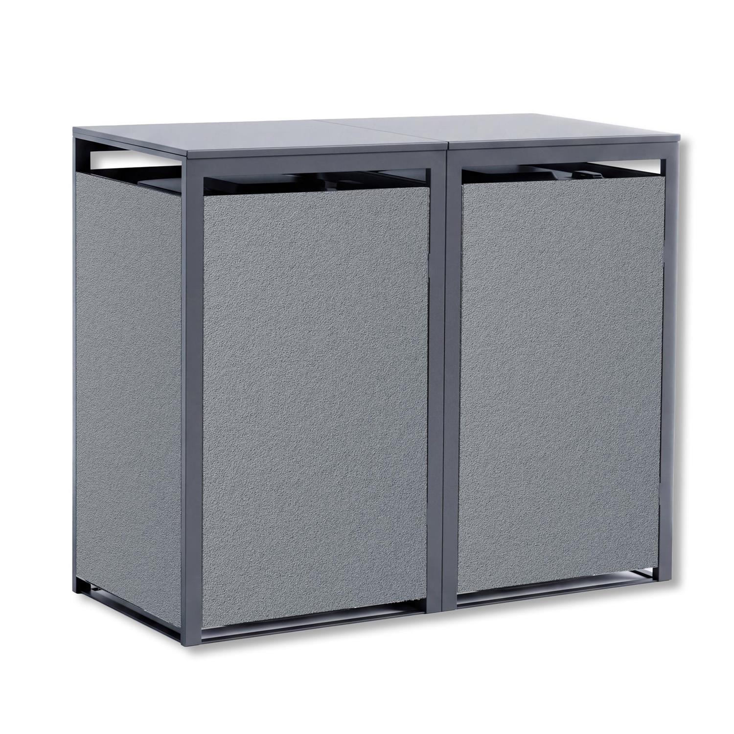 Metzler Mülltonnenbox mit Rauputz| 2er | 240L | aus Stahl | Witterungsbeständig | Grau