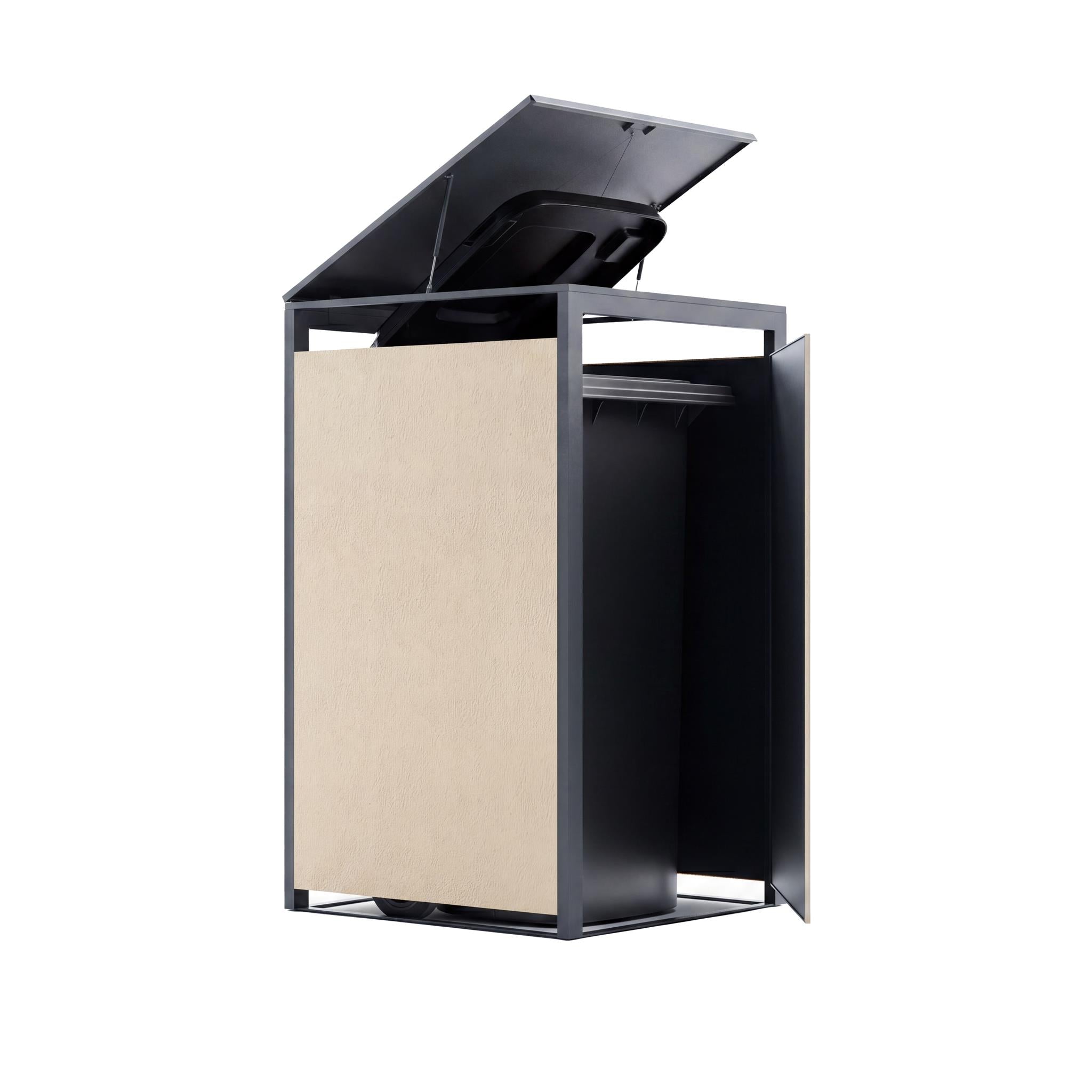 Metzler Mülltonnenbox mit Rauputz | 1er | 240L | aus Stahl | Witterungsbeständig | Beige