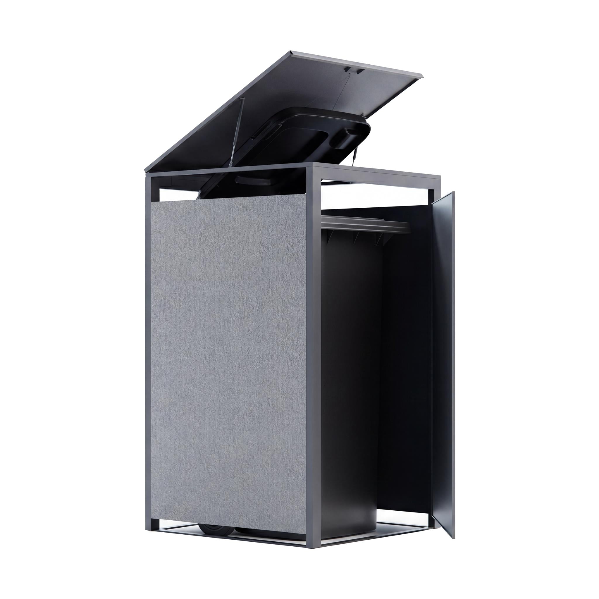 Metzler Mülltonnenbox mit Rauputz | 1er | 240L | aus Stahl | Witterungsbeständig | Grau