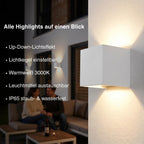 Metzler LED Wandleuchte Up-Down | IP65 | Lichtkegel einstellbar | 9W | warmweiß 3000K | austauschbares G9 Leuchtmittel | Cube
