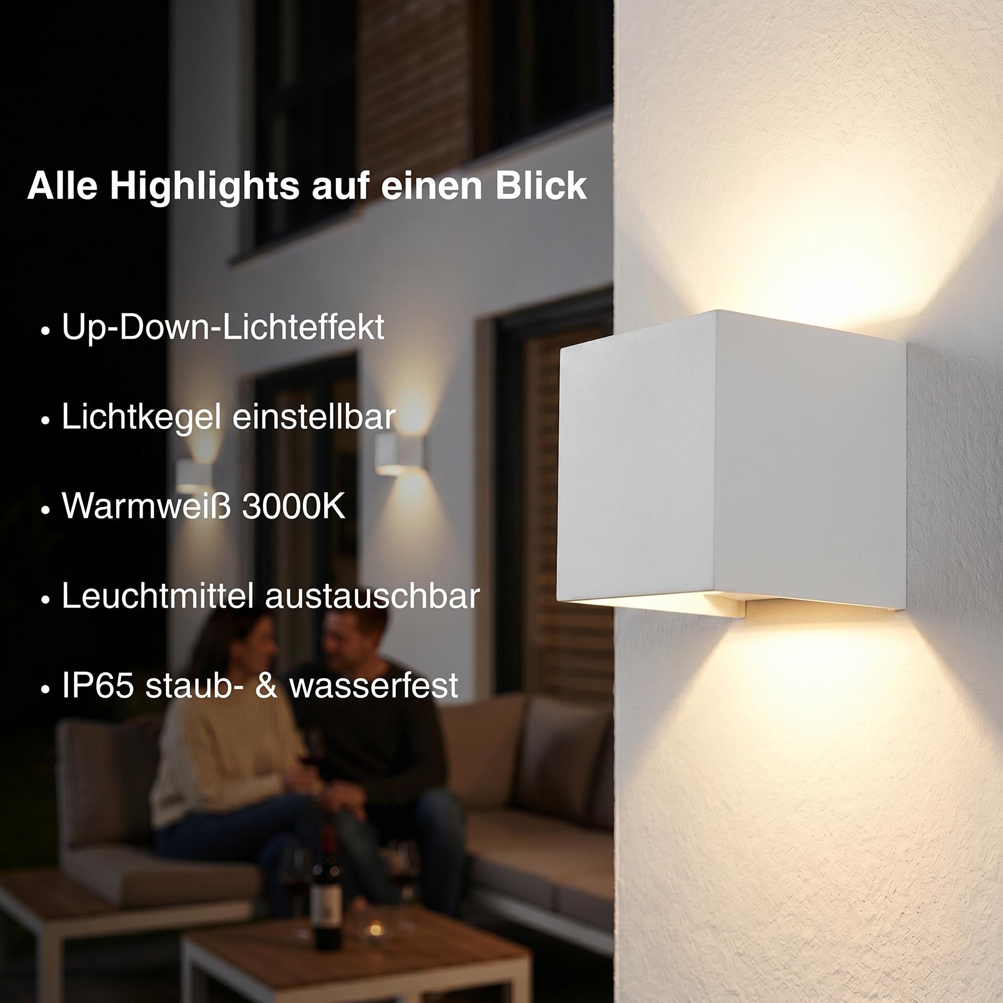 Metzler LED Wandleuchte Up-Down | IP65 | Lichtkegel einstellbar | 9W | warmweiß 3000K | austauschbares G9 Leuchtmittel | Cube