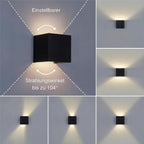 Metzler LED Wandleuchte Up-Down | IP65 | Lichtkegel einstellbar | 9W | warmweiß 3000K | austauschbares G9 Leuchtmittel | Cube