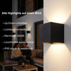 Metzler LED Wandleuchte Up-Down | IP65 | Lichtkegel einstellbar | 9W | warmweiß 3000K | austauschbares G9 Leuchtmittel | Cube