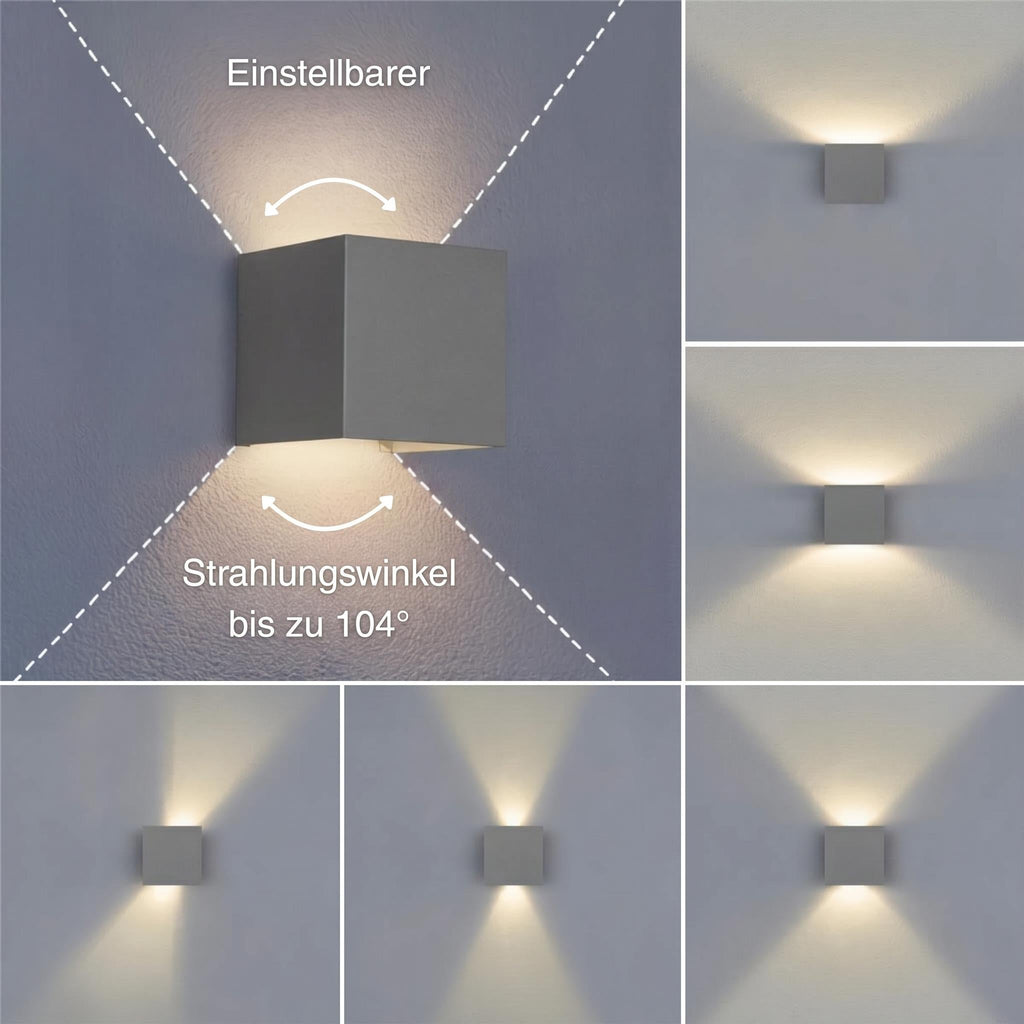 Metzler LED Wandleuchte Up-Down | IP65 | Lichtkegel einstellbar | 9W | warmweiß 3000K | austauschbares G9 Leuchtmittel | Cube