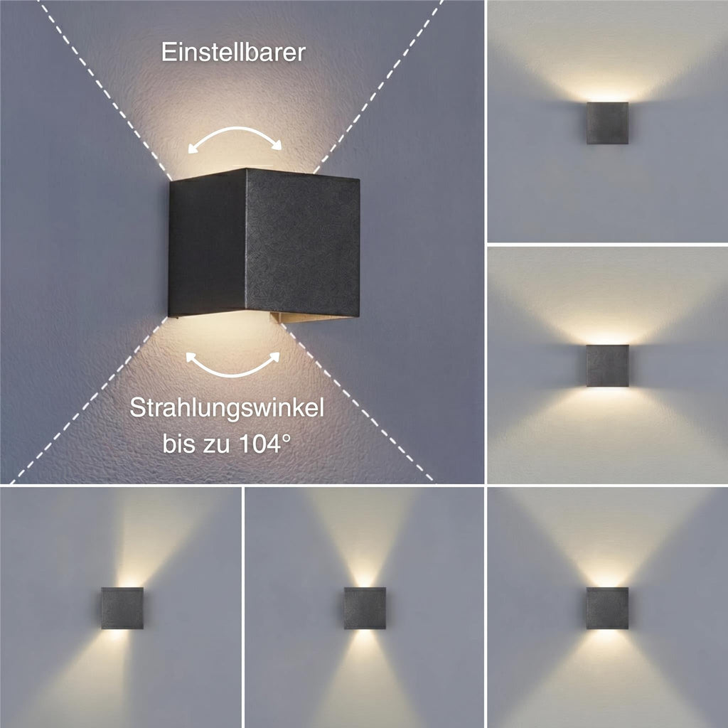 Metzler LED Wandleuchte Up-Down | IP65 | Lichtkegel einstellbar | 9W | warmweiß 3000K | austauschbares G9 Leuchtmittel | Cube