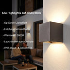 Metzler LED Wandleuchte Up-Down | IP65 | Lichtkegel einstellbar | 9W | warmweiß 3000K | austauschbares G9 Leuchtmittel | Cube