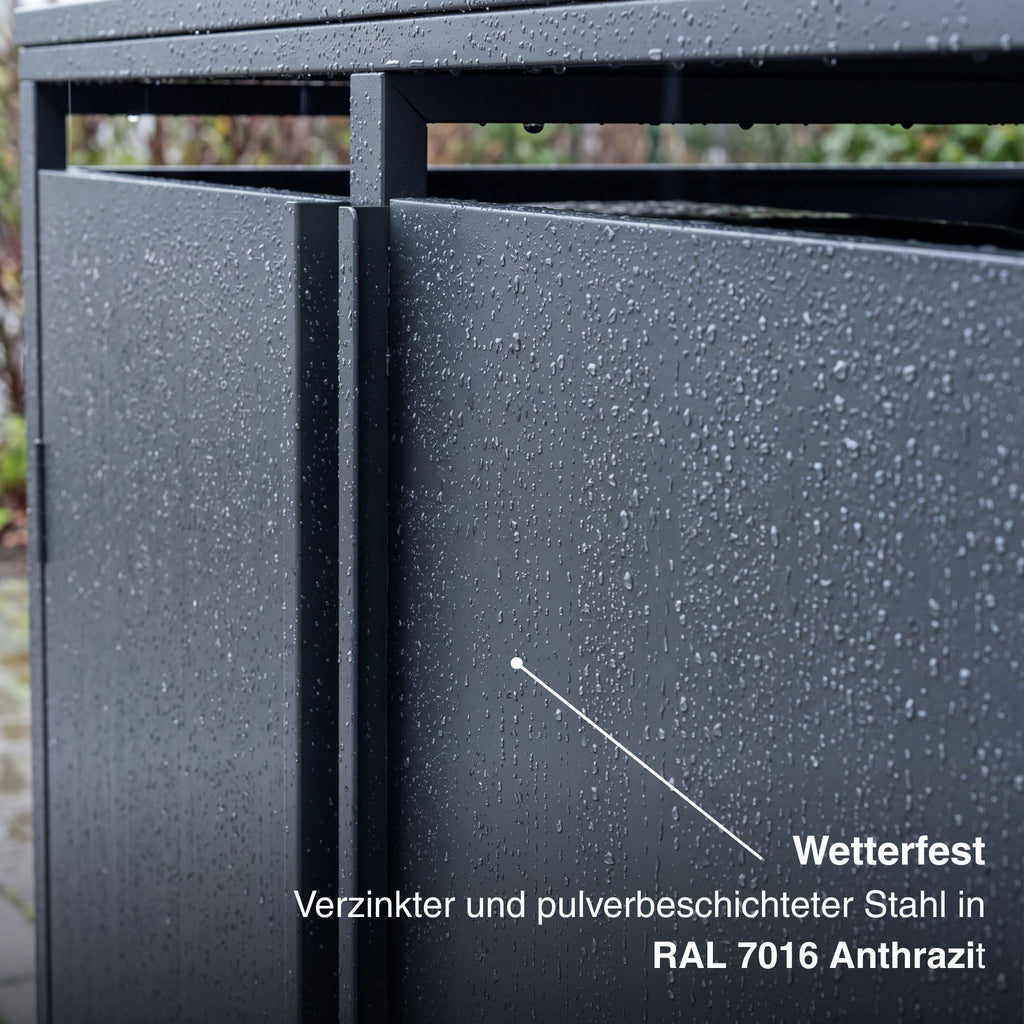 Metzler Mülltonnenbox | Freihändige Bedienung per Fußpedal | 4er | 240l | Stahl pulverbeschichtet | RAL 7016 Anthrazit