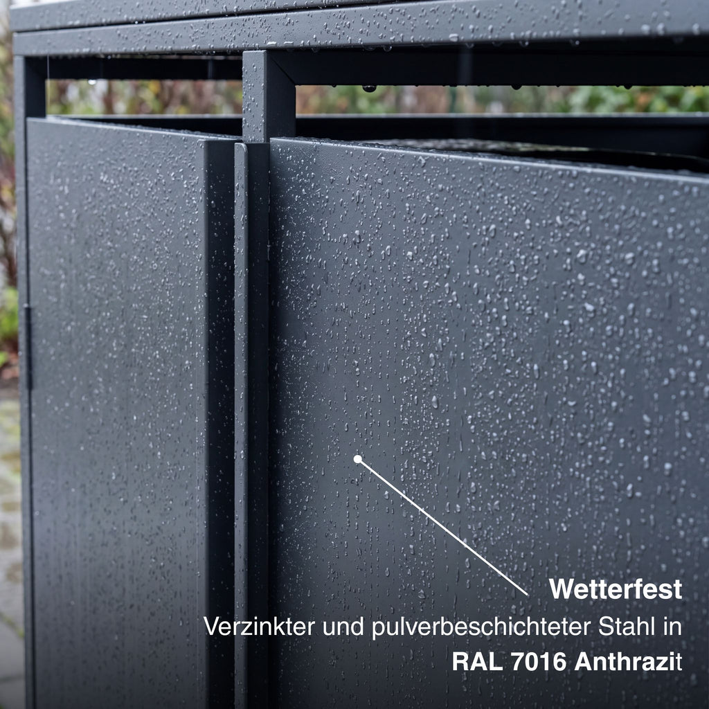 Metzler Mülltonnenbox | Freihändige Bedienung per Fußpedal | 2er | 240l | Stahl pulverbeschichtet | RAL 7016 Anthrazit